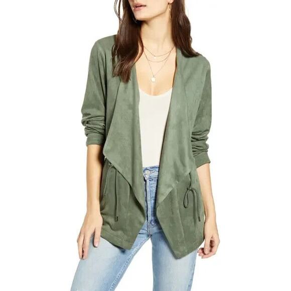 BLANKNYC NEW $88 Faux Suede Drapey Open Jacket in Sage Small - Picture 1 of 3